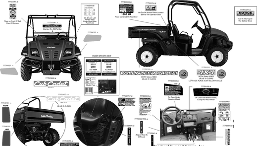 Label Map Diagram and Parts List for 747EFI4X4 (37BM48GD010)(2019) Cub Cadet Lawn Tractor Accessories